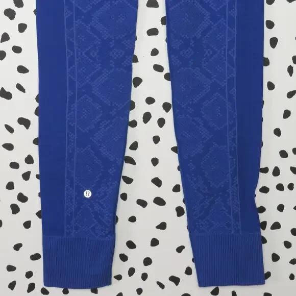 Lululemon Ebb To Street Sapphire Blue Snake Print Seamless Activewear Leggings - Picture 7 of 9